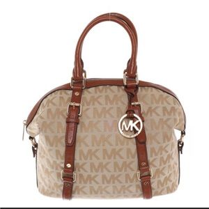 Michael Kors Bedford medium satchel camel and luggage jacquard